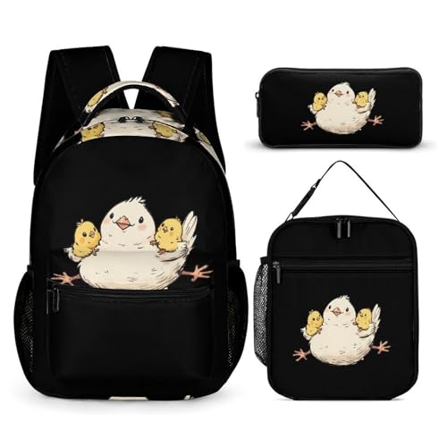 Hens And Chicken Cute Backpacks Set Lightweight Lunch Bag Aesthetic Pencil Cases for Travel Work