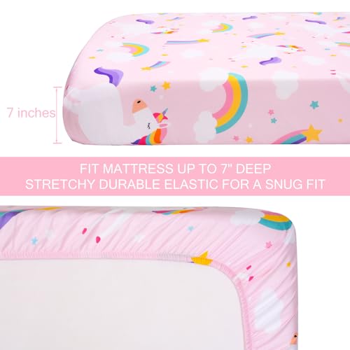 Image of UOMNY Crib Sheet for Girls Unicorn Fitted Baby Crib Sheets for Standard Crib Mattresses Soft Toddler Bed Sheet Pink 28x52 Inch