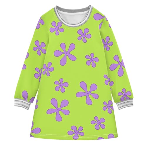 Purple Flowers Girls Dresses Long Sleeve Sweatshirt Dress for Girls Winter Toddler Casual A Line Dresses Size 2-8T