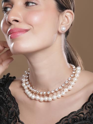 Image of Rubans Necklace Set American Diamond Zirconia Stylish Jewellery Gift for Women & Girls