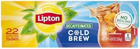 Lipton Decaf Cold Brew Iced Tea Bags, Family Size Zero Calories, Easy-To-Make with no boiling needed, 22 Total Tea Bags