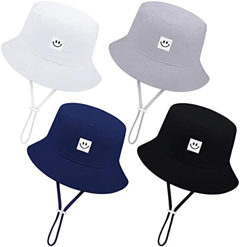 Cooraby 4 Pack Baby Sun Hat Breathable Smile Bucket Hat Toddler Sun Protective Bucket Hat Adjustable Cap for Baby Girl Boy (0-6 Months)