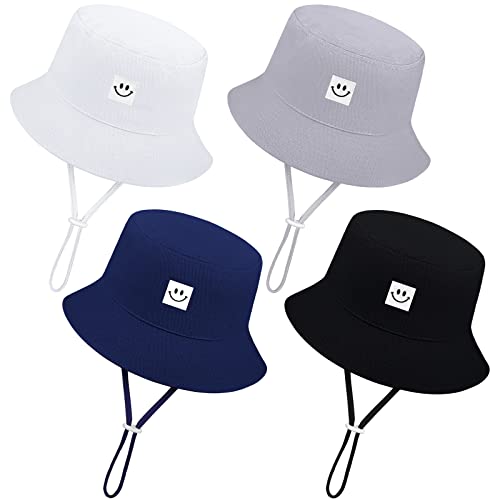 Cooraby 4 Pack Baby Sun Hat Breathable Smile Bucket Hat Toddler Sun Protective Bucket Hat Adjustable Cap For Baby Girl Boy (0-6 Months) #TOP1