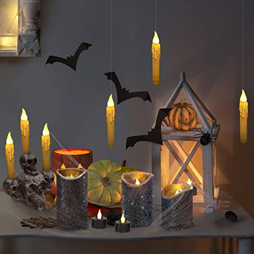 Furora Lighting Halloween Decorations Black Flameless Candles Battery Operated, 6 Pack Bundle With 6 Pack Flickering Taper Candles Battery Operated With Timer #TOP7
