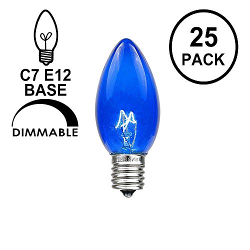 Novelty Lights Incandescent Replacement Bulbs - Outdoor Individual Bulbs For Events, Holiday Parties, Patios, And More - C7/E12 Candelabra Base, 5 Watt Lights (Blue, 25 Pack) #TOP1