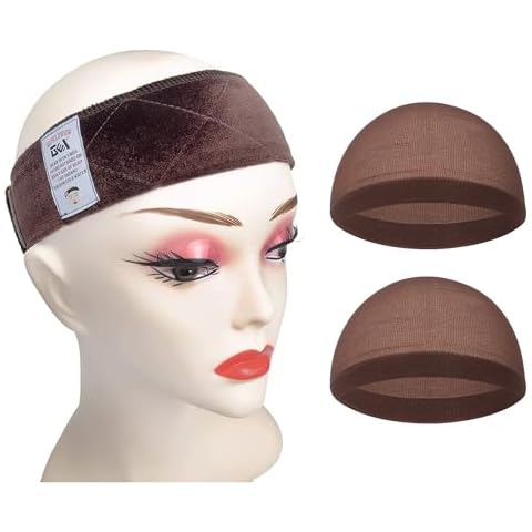 gexworldwide GEX Wig Grip Band Flexible Velvet Scarf Head Hair Wig Band Adjustable Band with 2 Wig Caps(Brown) Cover