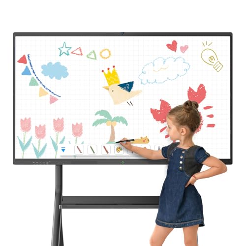 JASZDOT 55'' Smart Board, 4K UHD Interactive Touchscreen Whiteboard, 8+128GB Android 13 Wireless Smartboard Built-in Camera and Microphone, WiFi, Bluetooth and HDMI for Classroom Home Office Studio