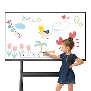 55” Smart Board, 4K UHD Interactive Touchscreen Whiteboard, 8+128GB Android 13 Wireless Smartboard Built-in Camera and Microphone, WiFi, Bluetooth and HDMI for Classroom Home Office Studio