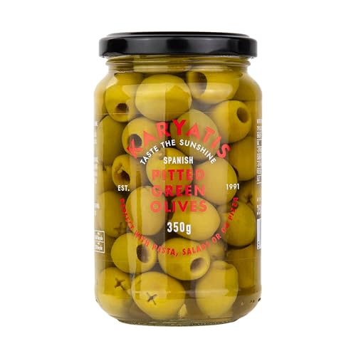 Karyatis Spanish Green Pitted Olives in Brine Glass Jar 350 g