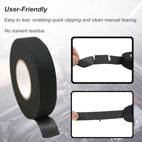 Image of 1 Inch x 50 FT Self-Adhesive Fabric Wire Harness Tape - 5 Rolls Wide Automotive Electrical Cable Loom Wrap, High Temp Heat Resistant, Engine Wiring Protection Starter Kit
