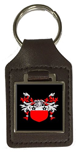 Porte-clés en cuir marron gravé Bacon : ne perdez plus vos clés grâce au blason de famille