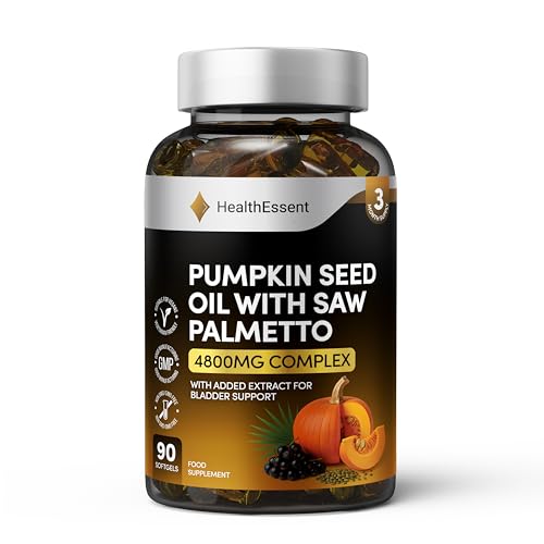 HealthEssent Pumpkin Seed Oil & Extract 4700mg Complex, Curcubita Pepo Omega 6 & 9 - High Strength Pumpkin Seed Oil for Hair & Prostate Support, Vegan & Non-GMO - 90 Softgels