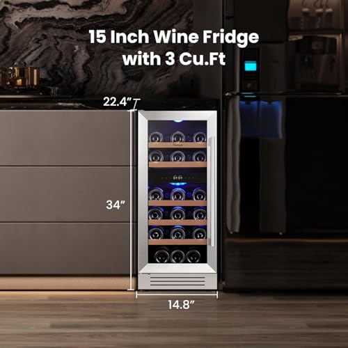 Image of Yeego 15 Inch Dual Zone Wine Fridge, 28 Bottle Wine Cooler with Left-Hinged