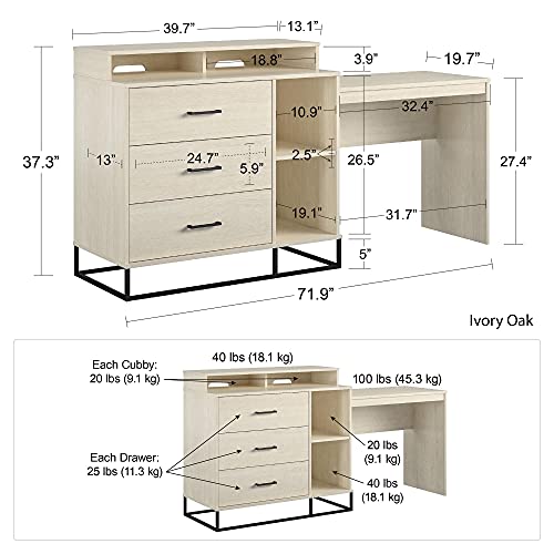 Novogratz Kelly 3 In 1 Media Dresser And Desk Combo, Ivory Oak #TOP5