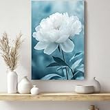 YUSUZHU Mural de lienzo con elegantes flores de peonía blanca - Orientación vertical - Para dormitorio, decoración, pintura mural floral de 21 x 30 cm con marco