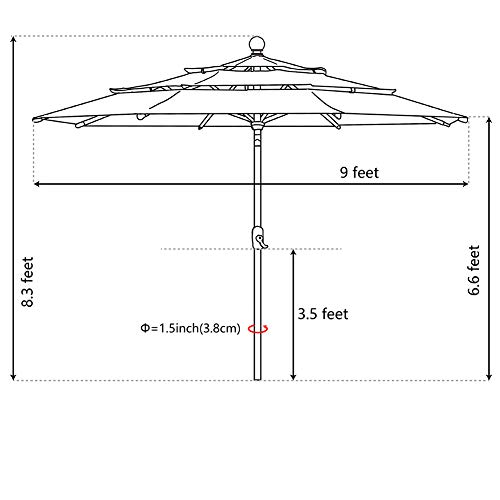 EliteShade USA sunumbrella 9Ft 3 Tiers Market Umbrella Patio Umbrella Outdoor Table Umbrella with Ventilation and 5 Years Non-Fading Top,Logo Red - Thumbnail 5