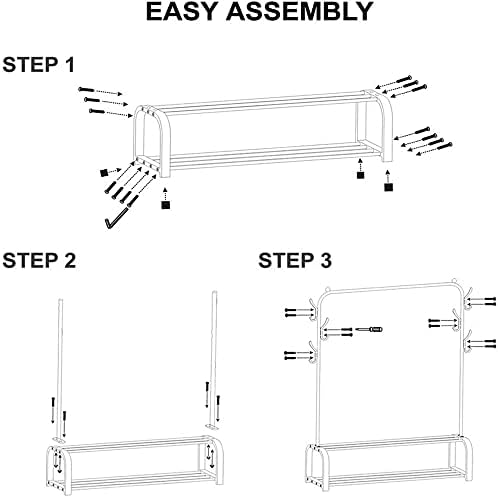 Anmas Box Heavy Duty Clothes Rail Garment Rack with Shelves, Metal Cloth Hanger Rail Stand Clothes Coat Rack with 6 Side Hooks, Tidy Rails with 2 Tier Lower Storage Shelf for Shoes Boxes ( White )