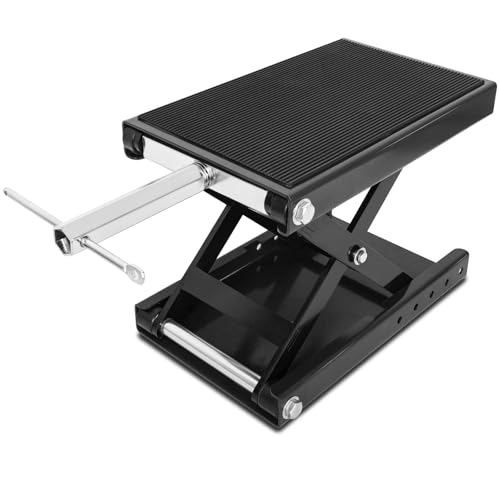 Motorcycle Lift, 1100 Lbs Capacity Motorcycle Scissor Jack with Upgraded Anti-Slip Bottom and Thickened Rubber Wide Deck,Steel Motor Bike Hoist Stand with Crank for ATV, Cruiser Bikes, Dirt Bikes