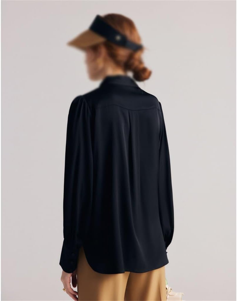 Women's Shirt Spring/Summer Silk Elastic Long Sleeved Silk Shirt Silk(Medium)
