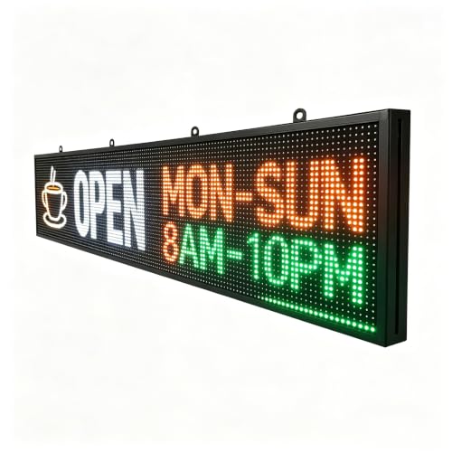 Image of P10 Outdoor LED Scrolling Sign 77 inchx14 inch, WiFi Programmable Digital Message Board, High Brightness Waterproof Neon Advertising Display, Custom Text /GIF /Time for Business Store Bar Restaurant