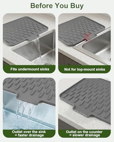 Silikon Abtropfmatte 2er Set (40x32,5 cm) – Abtropfmatte Spüle & Küche, Geschirrabtropfmatte / Spülmatte für Geschirr, rutschfest & hitzebeständig, lebensmittelecht, mit Ablauföffnung, Schwarz+Grau