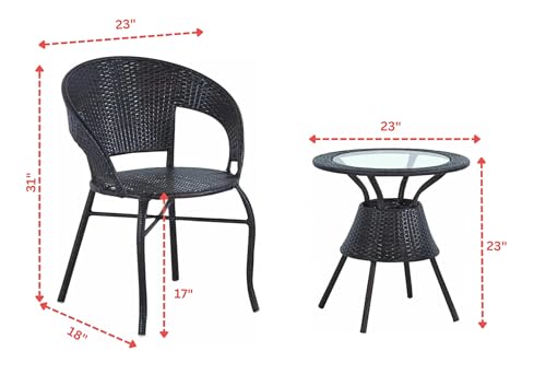 Image of DEVOKO Outdoor Rattan Chairs with Glass Top Tea Table Bistro Set for Patio, Backyard, Porch, Garden, Poolside, Balcony (Black)