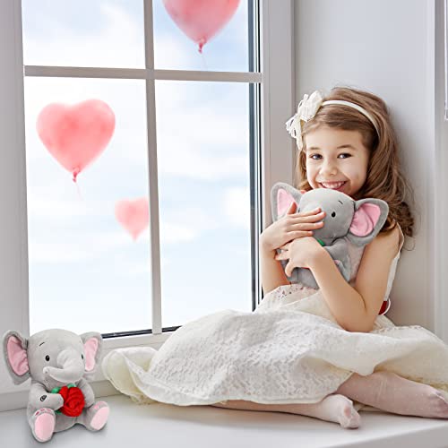 2 Pcs Elephant Stuffed Animal With Rose Soft Plush Elephant Animal Toy For Valentines Day Gifts Women Men Girl Boy Baby Shower Birthday Party Favors, 8 Inches #TOP6