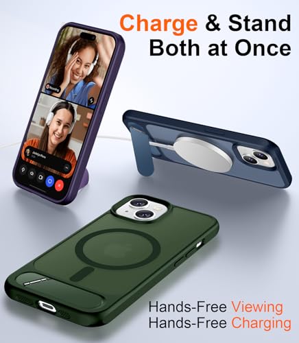 Image of Magnetic Compatible with iPhone 14 Case /iPhone 13 Case,[Built-in Invisible Kickstand][Compatible with MagSafe][Military Grade Shockproof] Slim Translucent Matte Phone Case for iPhone 14 /13 6.1 inch