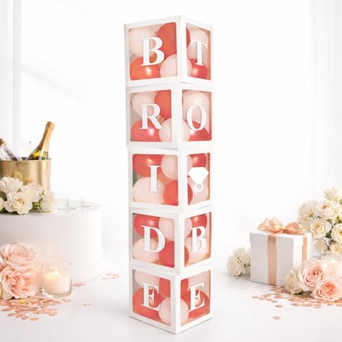 Image of Rozi Decoration Bride To Be Balloon Cardboard Boxes Set of 5 | 11.8 inch Cube Boxes with inchBride To Be inch Letters & Ring Cutouts | Bachelorette Party & Bridal Shower Decorations
