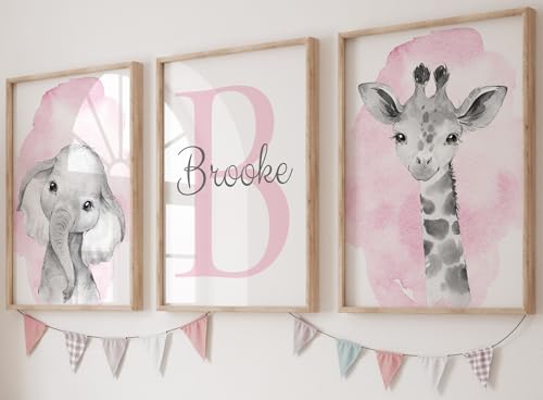 Safari Animals Girls Nursery Bedroom Unframed Set of 3 Poste