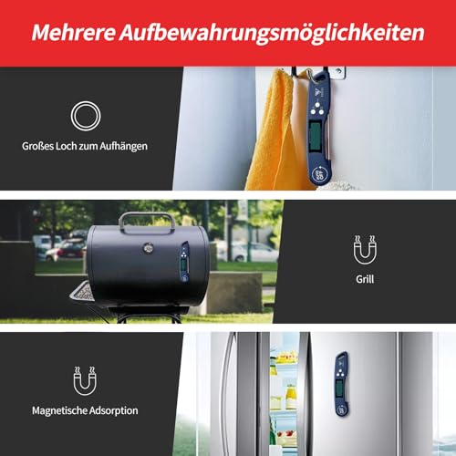 DOQAUS Grillthermometer Fleischthermometer Küchenthermometer Bratenthermometer Kochthermometer mit 3s Sofortiges Auslesen, LCD Bildschirm und Lange Sonde, für Kochen, BBQ (Navyblau)