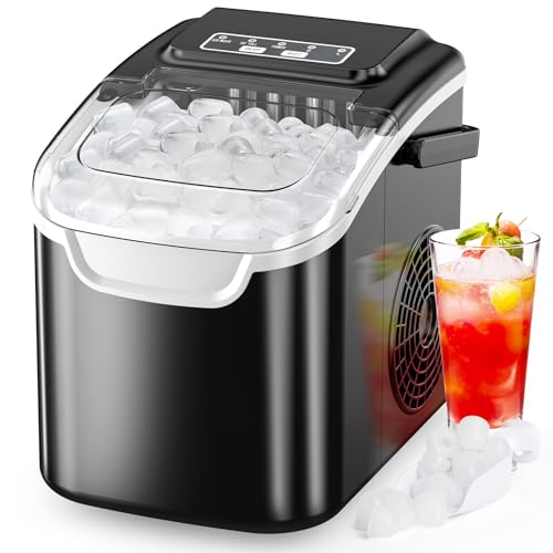 Image of Ice Maker Countertop, Efficient Easy Carry Ice Machine, Self-Cleaning Ice Maker with Ice Scoop & Basket, 9pcs/ 8mins 26.5Lbs Per Day for Home/Office/Kitchen,Satin Black