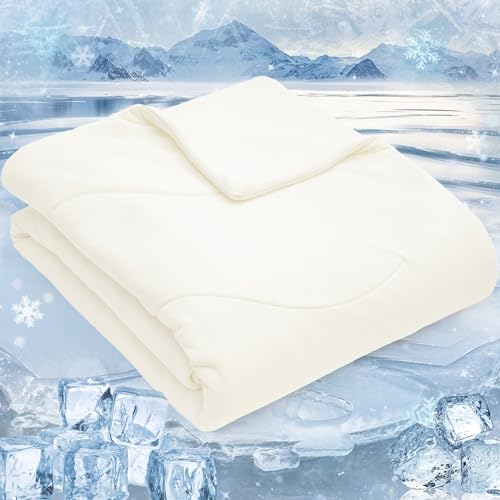 PHF Soft Cooling Throw Blanket for Hot Sleepers and Night Sweats,Cozy Breathable Blanket, Q-MAX>0.45 Absorb Body Heat & Dual-Sided Cool Design, Ideal Gift, Cream White, 50"x60"