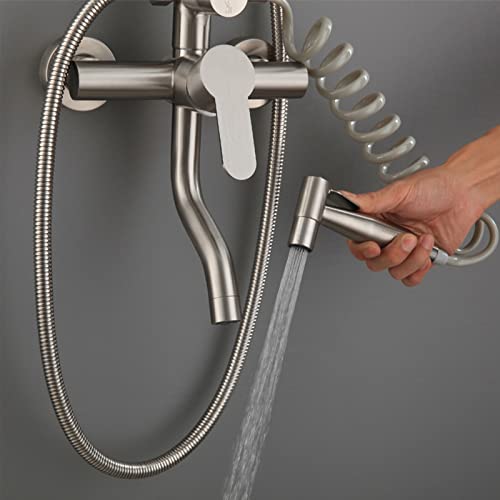 Robinet de douche mural anti-calcaire avec étagère de rangement pour optimiser les petits espaces