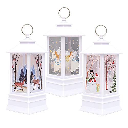 Christmas Lanterns, 3PCS Christmas Decorations Lights White Snowman Elk Angel Light with LED Tea Light for Christmas Wedding Birthday Holiday Party Decor