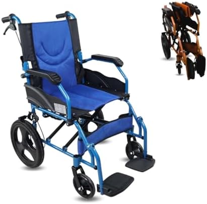 Mobiclinic, Modelo pirámide, Silla de ruedas ortopédica tránsito, Para minuválidos y ancianos, Plegable, Aluminio, Freno en manetas, Reposapiés, Reposabrazos, Ligera, Azul, Asiento 46 cm