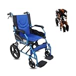 Mobiclinic, Sedia a rotelle da transito, Pirámide, Carrozzina pieghevole, Alluminio, Freno sulle maniglie, Per anziani, Poggiapiedi, Braccioli, Marchio ce, Leggera, Seduta 46 cm, Blu