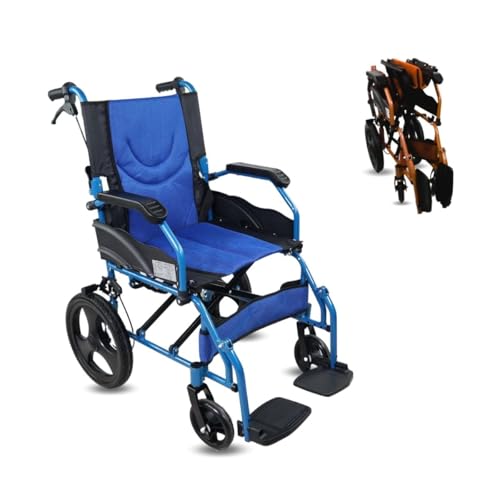 Mobiclinic®, Silla de ruedas, Plegable, Ligera, Dos sistemas freno, Respaldo, Aluminio, Reposapiés abatibles, Modelo pirámide, Pequeñas, Reposabrazos fijos (Azul, 46 cm)