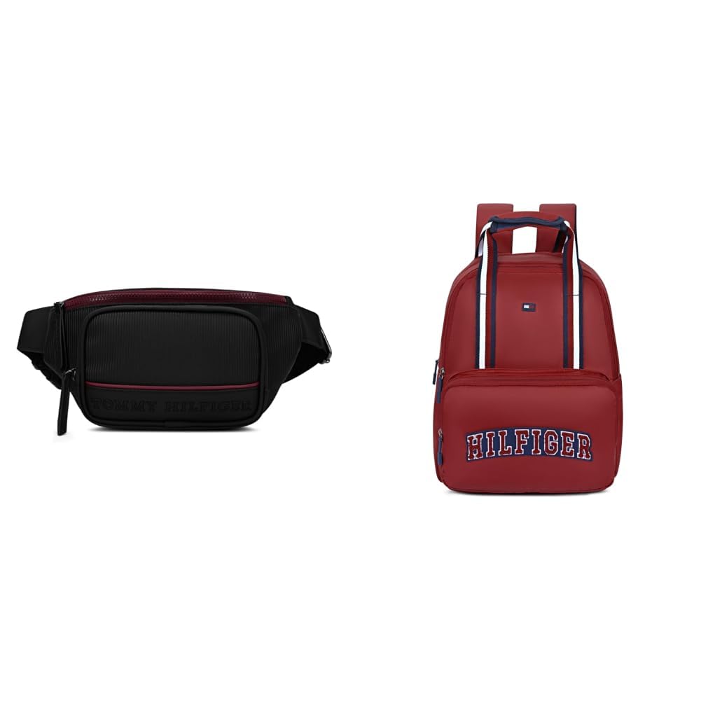 tommy hilfiger Unisex Travel Fanny Pack BRIKK - Black | Waist Bag with Vislon Zipper | Mobile Pouch | + Compact School Backpack for Kids & Toddlers Giggle - Red | Lightweight Twill-picture-23