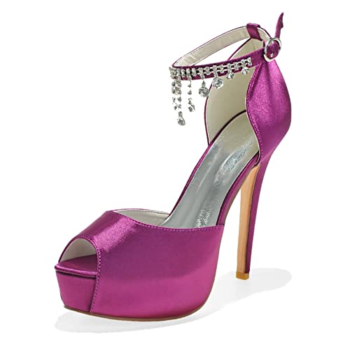 Talons à plateforme pour femmes avec brides de cheville et glands en cristal