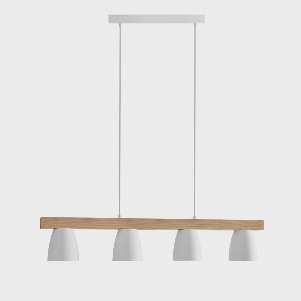 ouglres Pendelleuchte Esstisch Holz Weiss,4-Flammige Esszimmer Lampe Hängend Aus Metall Lampenschirm, Moderne Hängeleuchte Vintage E27 für Innen Küche,Wohnzimmer,Studium, Büro,Restaurant,92cm