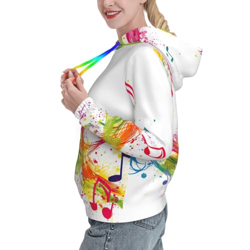 Sweat à capuche femme notes de musique colorées imprimées pull ajusté