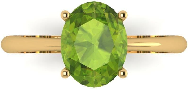 2.1 ct Brilliant Oval Cut Solitaire Green Peridot Classic Bridal Wedding Statement ring Solid 18K Yellow Gold for Women