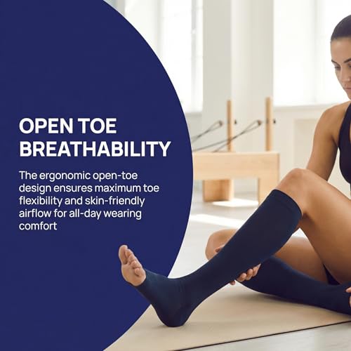 Image of MGANG Knee High Compression Socks 20-30mmHg for Varicose Veins, Open Toe | Graduated Compression, Circulation, DVT, Swelling, Nurses, Pregnancy, Standing, Office, Flight, Travel, Running, Recovery