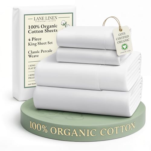 LANE LINEN 100% Organic Cotton King Size Sheets Set, Soft