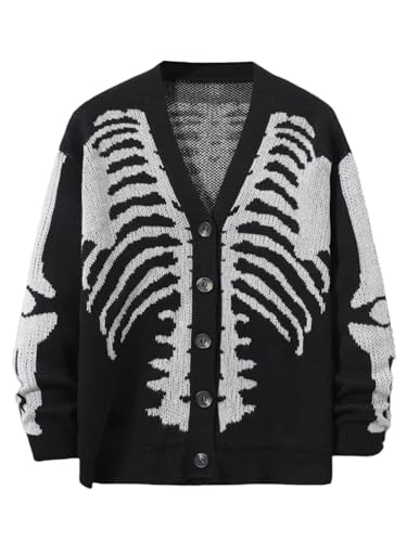 SHENHE Women's Star Print Button Down V Neck Goth Drop Shoulder Cardigan Sweater