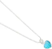 Colar Coração com Pingente Azul Turquesa, Folheado a Prata, Corrente Delicada