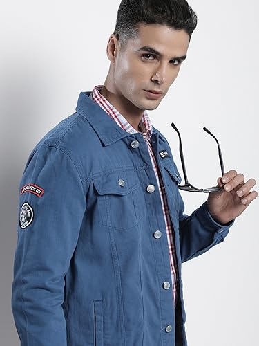 Image of The Indian Garage Co Men Slim Fit Badges Trucker Jacket
