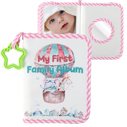 Geoyien Albunes para Fotos, Album Bebe Primer Año, Album Fotos Bebe, Con Espejo de Seguridad, Niños, Niños Pequeños, Regalos de Nacimiento para Recién Nacidos (Blanco)