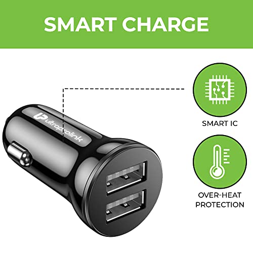 Image of ULTRAPROLINK Mach12|Fast Car Charger With Dual Usb Ports| Usb Car Charger For Cellular Phone 2.4A /12W With Type C Cable 1M|Um1144C|Black